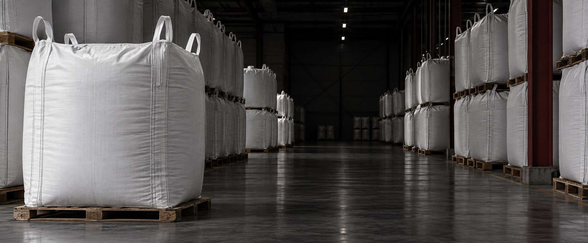 Big Bag çuvallarının yer aldığı depo ortamı